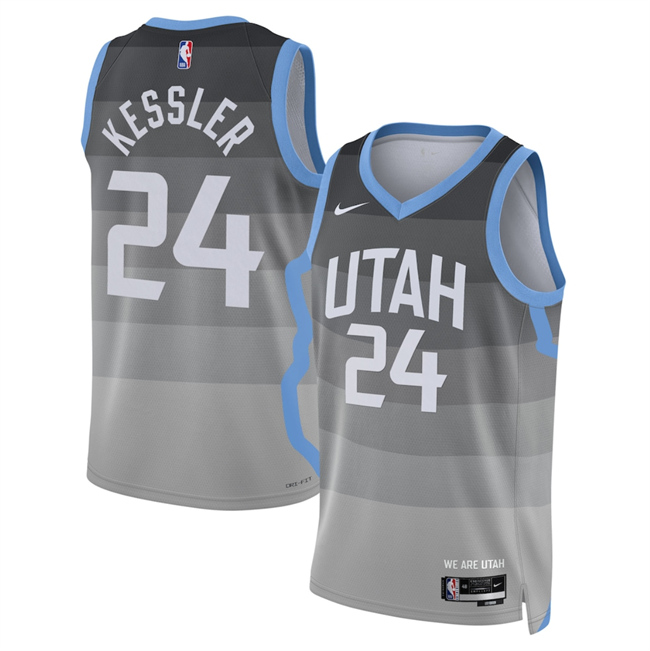 Men's Utah Jazz #24 Walker Kessler Grey 2025/26 City Edition Stitched Basketball Jersey